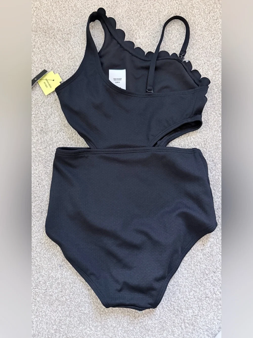 NWT Girls Black Scallop One-Piece Cutout Swimsuit size small 6/7
